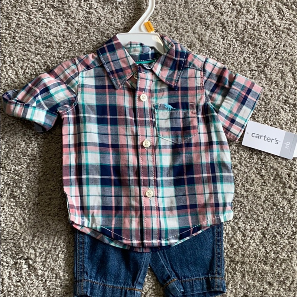 NEW! Carter’s newborn plaid shirt with jeans.